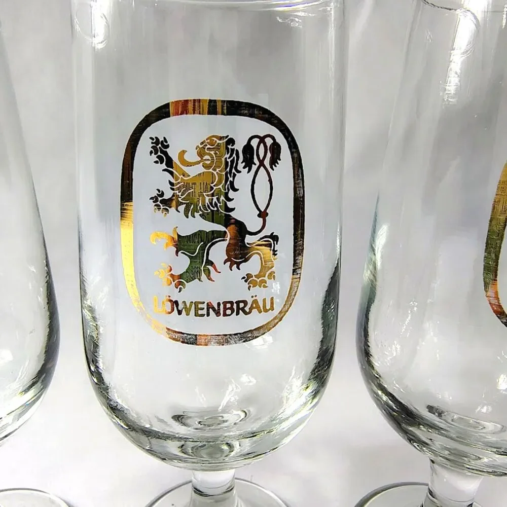 Set 4 LOWENBRAU Pilsner Beer Glasses Short Stemmed
